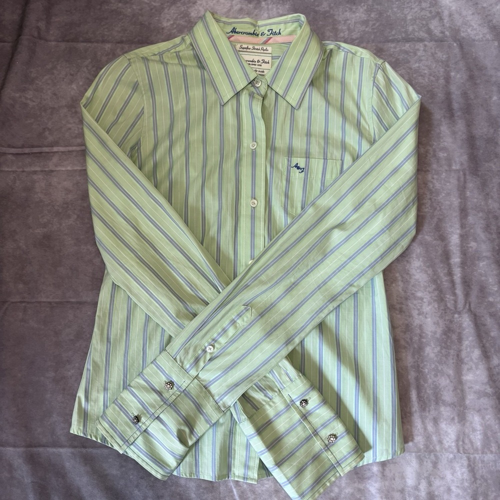 Vintage‎ Abercrombie Y2K Vertical Striped Button Shirt Medium Size Green Purple